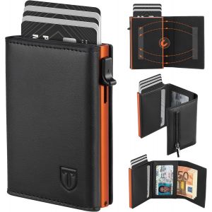 CMJAAGUR-Portefeuille Homme En Cuir, Pop Up Porte Carte Avec Blocage Rfid, Porte Monnaie Homme Avec Compartiment &Agrave; Billets Et Poche &Agrave; Monnaie, Cadeau Bo&icirc;te Cadeau - Noir Orange[M944] - Neuf