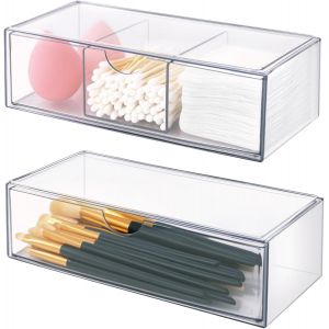 Tianyi-2 Pi&egrave;ces Rangement Maquillage Empilables, Rangement Tiroir Transparent, Organisateur Tiroir Salle De Bain Acrylique, Pour Coiffeuse, Bain, Bureau, Organisation Et Rangement De La Maison - Neuf