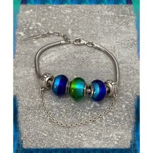 Bracelet - Charms - 3 Perles Verre Murano - Argent 925 Rhodi&eacute; - Longueur 18-21 Cm - Neuf - Neuf