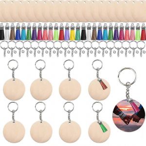 Rectangle Rond Sculpture Porte-Clés En Bois Porte-Clés Avec Corde De Chanvre Pour Hommes Femmes Cadeau - Neuf