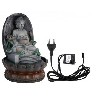 HJLIAN Fontaine a eau LED Bouddha unique, ornement en resine, artisanat d'art pour decoration de bureau, salon de the, prise UE 220 V - Neuf