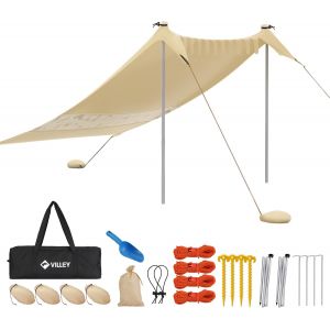 Checarzhn--No1-Tente De Plage Anti-Uv, Upf50+, Abris De Plage Pour 3 Personnes, Lycra Tente Avec 2 Pièces Poteaux En Aluminium Et Sac De Sable Pour Camping L'extérieur,2m X 2,4m Kaki - Neuf