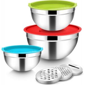 Chenquansarl-Lotde3bolsmlangeursenacierinoxydableaveccouverclehermtiqueet3rpessaladierspourptisseriecuisineprparationempilablesetpassentaulavevaisselle45l27l15l - Neuf