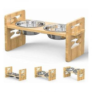 Grand Support De Bol Pour Chien &Agrave; Hauteur R&eacute;glable Avec 2 Bols,Mangeoire Sur&eacute;lev&eacute;e En Bois Pour La Sant&eacute; Des Articulations - Neuf