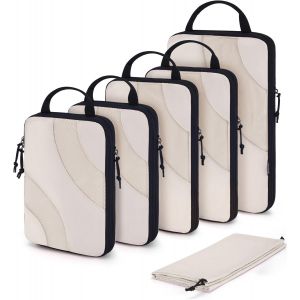 Nzqaf-Bagsmart 6 Pièces Organisateur Valise,Sac Compression Voyage,Packing Cubes Réutilisable, Rangement Valise Accessoire,Pratique Pour Valise,Vacances, Déplacements,Beige - Neuf
