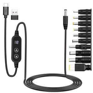 TTA-Cable Alimentation Adaptateur PD/USB vers DC 5V,9V,12V,15V,20V Tension Réglable Type C Mâle to 5.5x2.1mm Cordon Chargeur Universel avec 10 DC Convertisseur pour Routeur Tablet(1.2m) - Neuf