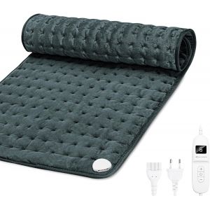 JGD-Coussin Chauffant &Eacute;lectrique 30x60cm Arr&ecirc;t Automatique 2h Minuterie 6 Niveaux de Temp&eacute;rature Lavable en Machine Protection Contre la Surchauffe Tapis Chauffant Dos &Eacute;paules Abdomen, Gris Fonc&eacute; - Neuf
