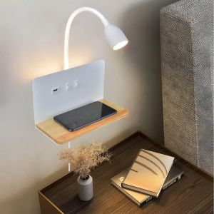 Ulteronixshop-Applique Murale Int&eacute;rieure Led, Lampe Murale Chambre Avec Port Usb Et Chargeur Sans Fil 10w, Lampes Lecture Dimmable Flexible &Agrave; 360&deg;, Lampe De Chevet Murale Avec Interrupteur Et Fiche - Neuf