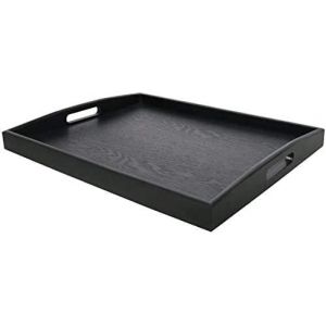 Checarzhn--No1-Plateau De Service Rectangulaire En Bois Avec Grande Manche En Bois Noir - Neuf