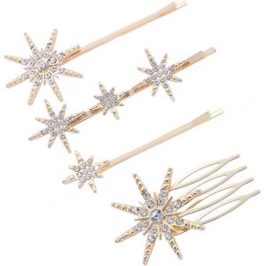 Kal-Bijoux Femme,Strass Cheveux,4pièces Pinces À Cheveux Strass, Épingle À Cheveux De Mariage,Pinces À Cheveux En Métal Pour Les Mariées Demoiselles D'honneur Femmes Filles (Or) - Neuf
