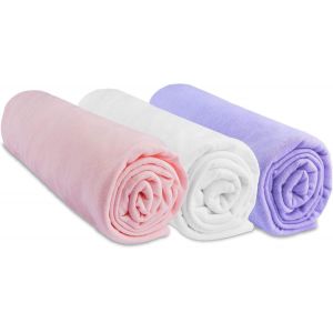 Tianyi-Lot De 3 Draps Housse 40x80 Cm Extensible Pour 40x90 Couffin Berceau Nacelle 40 X 80 | 100% Coton | Rose Blanc Parme | Sommeil Sain | Marque | Certifié Label Oeko Tex | Fabriqué En Europe - Neuf