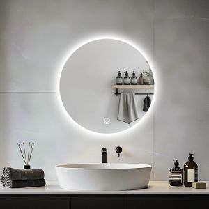 SUBZONAL-Miroir LED salle de bain lavabo rond 50 cm lumi&egrave;res r&eacute;tro&eacute;clair&eacute;es rasage montage mural sans bu&eacute;e &eacute;clairage 3 couleurs IP54 - Neuf
