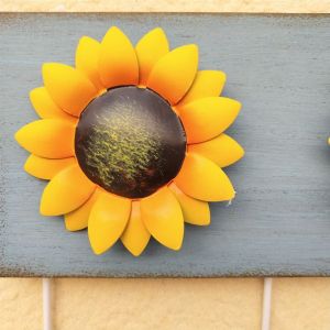 Support de rangement pour clés tournesol (bleu) avec 3 crochets, cintre mural pour clés et chapeaux, décoration de salle de bain - Neuf