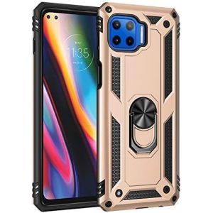 Kal-Coque Motorola Moto G 5g Plus/One 5g, + Verre Trempé Double Couche Hybride Ultra Armure Housse Étui De Protection Antichoc Armor Bumper Cover Motorola Moto G 5g Plus/One 5g Avec Stand, Or - Neuf