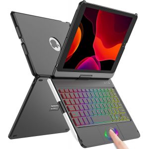 ChenQuanSarl-Clavier Coque Pour Ipad 9/8/7Ème Génération 10.2""2021/2020/2019,360° Touchpad Flip Coque Dure Slim Cover,7 Rétroéclairages,Clavier Bluetooth Avec Mise Veille/Réveil Automatique,Noir - Neuf