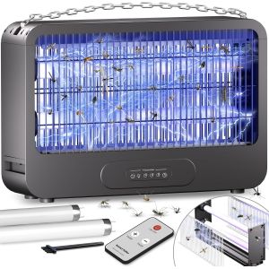 Lampe Anti Moustique Grille À Deux Tensions 3500V Électrique Anti Moustique 20W Moustique Killer Lampe Avec Minuterie Et Télécommande,Piège À Mouches Interieur,Deux Ampoule Rechange - Neuf