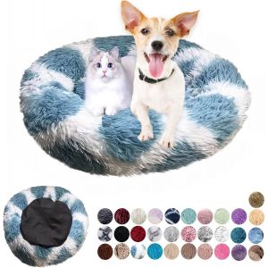 Panier Rond Pour Chien En Tissu Peluche Doux - Lit Lavable Anti-Dérapant Avec Coussin Apaisant Pour Chat - Petit Et Moyen Taille - Gris Clair 60cm - Neuf