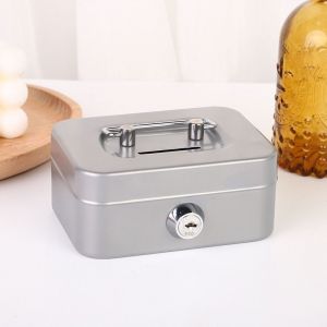 Coffre-fort verrouillable avec clé,coffre-fort Portable en métal,petite boîte de verrouillage de sécurité,boîtes à monnaie robustes pour enfants - Type Gris - Neuf