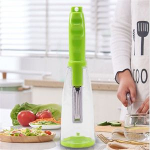 Lot De 2 Éplucheurs De Légumes Verts Avec Récipient, Lame Multifonctionnelle Pour Pommes De Terre, Pommes Et Carottes, Avec Barre De Rangement En Acier Inoxydable - Neuf