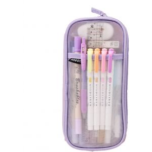 ChenQuanSarl-tui À Crayons Grid Mesh Avec Fermeture À Glissière, Pochette À Crayons Transparente, Sac À Cosmétiques Transparent Pour Pochette De Couleur De Maquillage (Violet) - Neuf