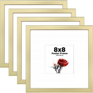 CMWX-20x20cm cadres photo Lot de 4 en bois composite robuste avec verre v&eacute;ritable - Horizontal ou vertical pour tentures murales ou d&eacute;coration de table - Dor&eacute; - Neuf