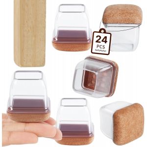 24 pièces Protection pour Pieds de Chaise 14-36mm avec Rembourrage en Feutre Transparent, Couvre Pieds de Chaise Meubles en Silicone 1"" Protege élastique, Patins Embout de Chaise en Feutre - Neuf