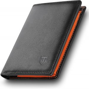 Senior-Portefeuille Homme En Cuir V&eacute;ritable Porte-Monnaie Avec Blocage Rfid/Nfc 13 Porte Carte Cr&eacute;dit, 2 Compartiment &Agrave; Billets, Grande Poche &Agrave; Monnaie, Classique Porte Feuille Noir Orange[L08] - Neuf