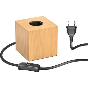 Kal-Lampe De Table Hito, Interrupteur, Bois Véritable (Hévéa), Carré, Marron Clair, 1x E27 Max. 60w - Neuf