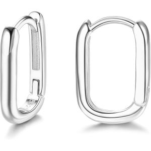 Kal-Boucles D'oreilles Créoles Huggie En Argent Sterling 925 Pour Femme Boucles D'oreilles Créoles Ovales Plaquées Or 18 Carats Boucles D'oreilles Huggie Géométriques En Forme De U - Neuf
