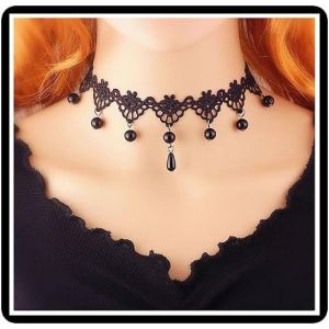 Kal-Cristal Velours Collier Ras Du Cou Gothique Strass Dentelle Collier Chaîne Vintage Vampire Collier Bijoux Pour Femmes Filles (Noir B) - Neuf