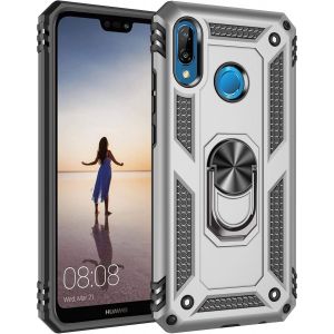 Housse Bumper Anti-Choc Militaire Argent Pour Huawei P20 Lite / Nova 3e + Verre Trempé 3d - Étui Robuste Avec Support Rotatif 360° Et Fixation Magnétique - Neuf