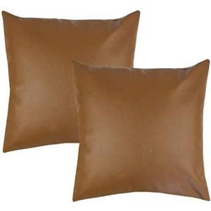 Ensemble De 2 Decoratifs, Housses De Coussin (18 X 18), 100% Polyester, Simili Cuir, Milo Ensemble - Neuf