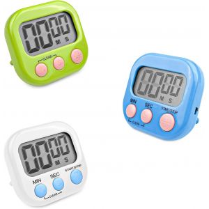 Eryi-3 Pièces Minuteur De Cuisine Magnétique Avec 3 Couleurs, Chronometre Avec Grand Écran Lcd, Chronomètre Et Alarme Digital, Timer Enfant, Compte À Rebours Pour Kitchen Cuisson Douche Sport - Neuf