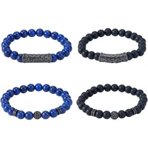 Kal-4 Bracelet De Perles En Pierre Fra&icirc;che Onyx Noir Mat Lapis Lazuli Naturel Bracelets Extensibles Bracelets De Yoga Chakra Bracelets Assortis ?il De Tigre Pour Homme Meilleur Ami - Neuf