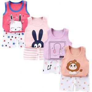 Kalanka-8 Pack De Filles Ou Bébé Filles Sans Manches T-Shirt Débardeurs Pantalons Courts Ensembles De Vêtements, Âge (3 Mois À 7 Ans) - Neuf