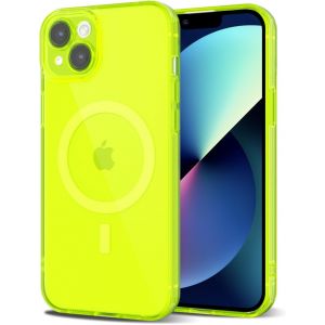 SJZG-Pour Iphone 13 Coque Compatible Avec Magsafe, Transparente Magn&eacute;tique Protection De L'Objectif Etui Housse, Pleine Silicone Cover, Coque Mat Translucide Mince Antichoc, Jaune Fluo - Neuf