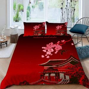 Housse De Couette X Rouge Japonais, Microfibre D Imprim&iquest;&iquest;E Rouge Japonais Parure De Lit, X Housse De Couettes Avec X Taie D'oreiller X Cm Avec Fermeture Eclair - Neuf