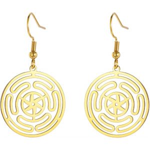 Kal-Hecate's - Boucles D'oreilles Créoles Rondes Pour Femme - Motif Labyrinthe - Protection Contre La Force - Bijoux Pour La Fête De Noël - Neuf