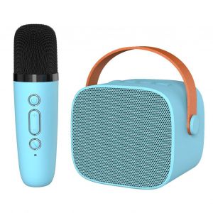 Mini machine de karaoke HiFi avec son surround, haut-parleur Bluetooth portable avec microphone pour la maison et l'exterieur, bleu ciel - Neuf