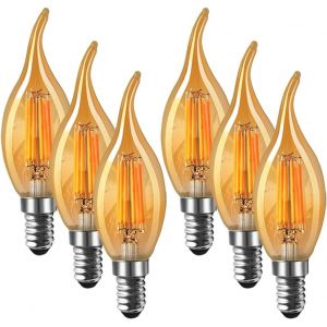 Kaleidoscope-Ampoule Led E14 Forme De Bougie À Filament 6w (Équivalent À 60w Halogène) Blanc Chaud 2700k 600lm Ampoules Flamme Ampoule Bougie Classique E14 Led Vintage Verre Ambré Non Dimmab[Q740] - Neuf