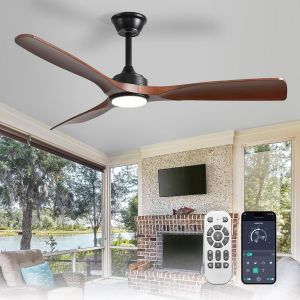 Ventilateur De Plafond Silencieux Avec &Eacute;clairage Pour L'ext&eacute;rieur : Lampe Led Avec Ventilateur Pour Le Jardin - 132cm Grand Ventilateur De Plafond Avec Lumi&egrave;re Et App Pour Le Salon,Brun - Neuf