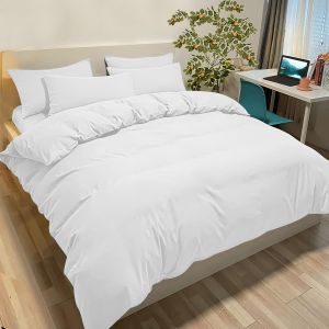 Housse De Couette 220x240 Avec 2 Taies Oreiller 50x80 Cm - Blanc - Parure Lit 2 Personnes 240x220 Cm Microfibre - Neuf