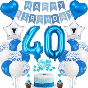Cauc-D&eacute;coration De G&acirc;teau D'anniversaire 40 Ans, Bleue, Pour Homme Et Femme, Pour Homme Et Femme, 40 Ans, Pour Homme Et Femme - Neuf