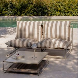 Ensemble De Jardin Avec Canap&eacute; Modulaire 2 Pi&egrave;ces Et Table D'appoint Convertible Amaro Tapioca Beige - Brun Moka - Neuf