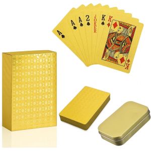 KALANKA-Lot de 54 cartes &agrave; jouer en plastique or &eacute;tanches avec tisonnier, Cartes Etanches Enfants, Jeux de Cartes, Jeu Carte en PVC &Eacute;tanche, pour cadeaux, f&ecirc;tes et Les Jeu de Carte, Avec bo&icirc;te de ran - Neuf