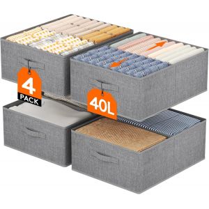 Ulteronixshop-Boite Rangement Vetement, Rangement Armoire Placard Pliable, Organisateur Tiroir Vetement avec Cloison Amovible, Rangement Dressing, Casier de Rangement, 40L (50 x 40 x 20 cm), Lot de 4 - Neuf