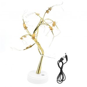 HJLIAN Arbre lumineux 72 LED en forme d'etoile doree a cinq branches, alimente par USB ou par batterie, luminaire decoratif pour fete et vacances - Neuf