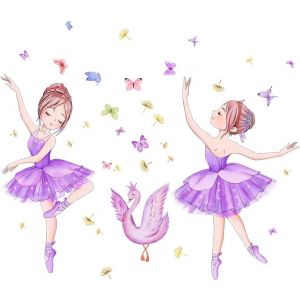 ERYI-Stickers Muraux Ballerine Filles Rose Autocollant Mural Fille De Ballet Danseuse Papillon Décoration Murale Chambre Filles Enfants Bébé Pépinière Salon Salle De Danse (Violet) - Neuf