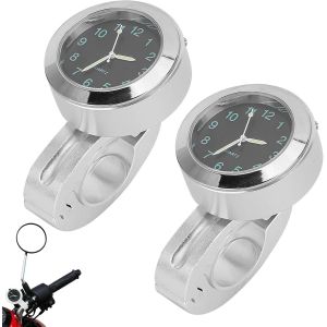 Lot De 2 Montres De Moto Lumineuses : Horloge De Moto Étanche Pour Guidon,Horloge Moto,Accessoires De Vélo,Diamètre 22-25 Mm-Argent - Neuf