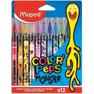 Feutres Monster Color`Peps-12 Feutres De Coloriage Fun Et Originaux-Lavables Et Résistants Au Séchage-Feutres Décorés Monstres Rigolos 845400 - Neuf